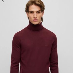Hugo Boss Regular Fit Rollneck turtleneck Sweater maroon extra fine wool Sz XXL